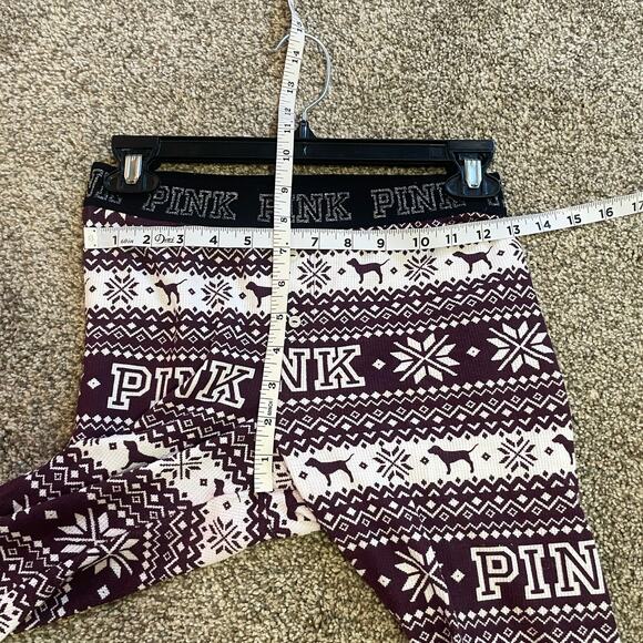 VS PINK Maroon and White Snowflake Thermal Pajamas Small - Picture 5 of 6